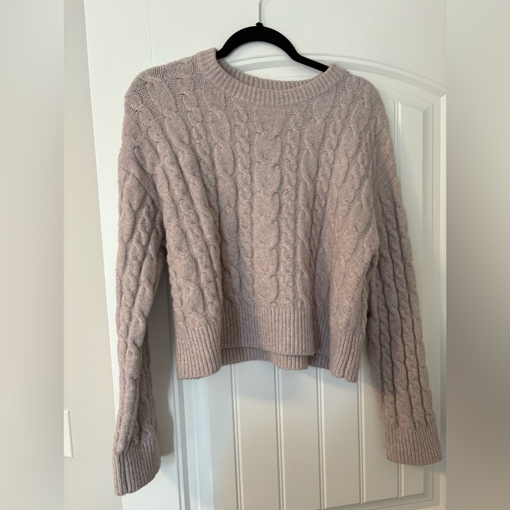 A New Day Cable Knit Sweater - Light Grey/Pink